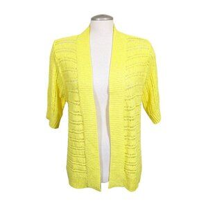 TanJay Cardigan Sweater Jacket Womens Large Butter Yellow Open Knit Open Front